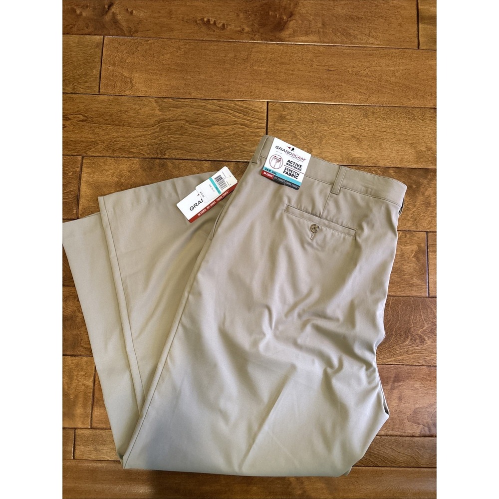 Grand Slam Performance Mens Golf Pants 46W 30L Stretch Beige UPF50 GSBSE38XK0
